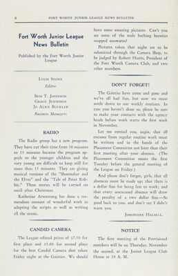 Fort Worth Junior League News Bulletin Published by the Fort Worth Junior League, November 1939