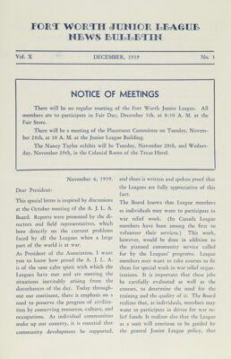 Notice of Meetings, December 1939