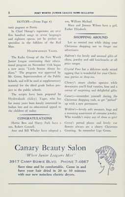Canary Beauty Salon Advertisement, December 1939