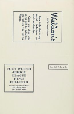 Fort Worth Junior League News Bulletin, Vol. X, No. 3, December 1939 Back Cover