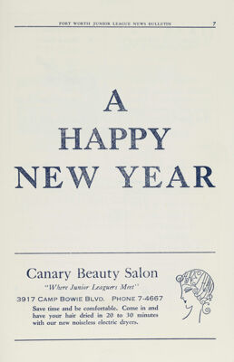 Canary Beauty Salon Advertisement, January 1940