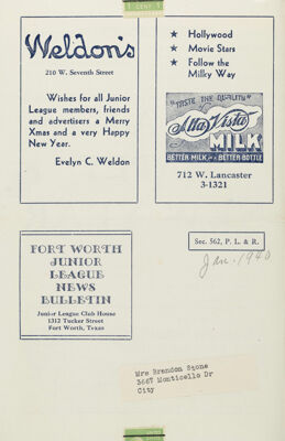 Alta Vista Milk Advertisement, January 1940