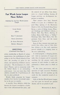 Fort Worth Junior League News Bulletin Published by the Fort Worth Junior League, February 1940