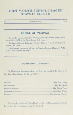 Notice of Meetings, March 1940