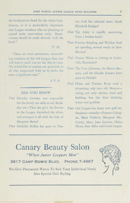 Canary Beauty Salon Advertisement, March 1940