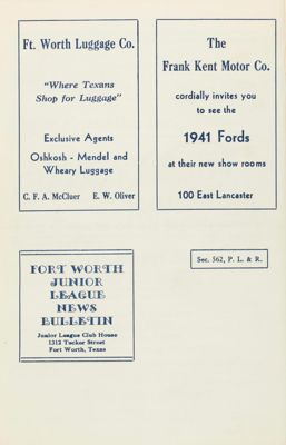 Ft. Worth Luggage Co. Advertisement, October 1940