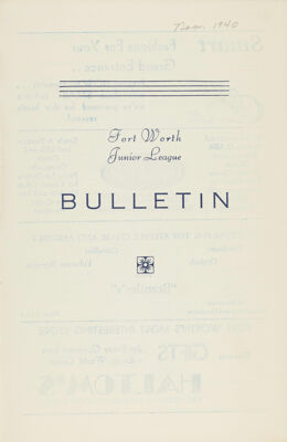 Fort Worth Junior League News Bulletin, Vol. XI, No. 2, November 1940