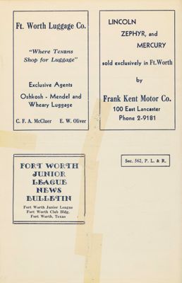 Fort Worth Junior League News Bulletin, Vol. XI, No. 3, December 1940 Back Cover