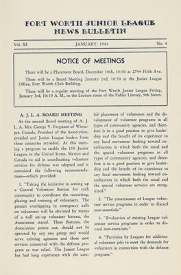 Notice of Meetings, January 1941