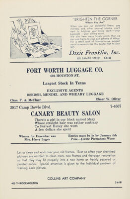 Canary Beauty Salon Advertisement, January 1941