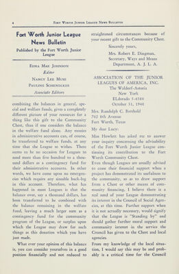 Fort Worth Junior League News Bulletin Published by the Fort Worth Junior League, February 1941