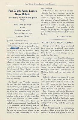 Fort Worth Junior League News Bulletin Published by the Fort Worth Junior League, March 1941