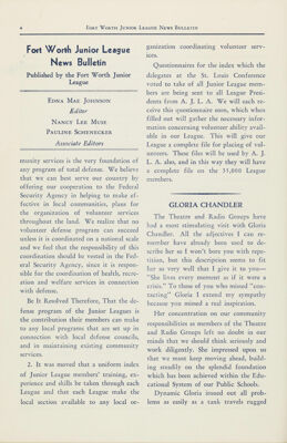 Fort Worth Junior League News Bulletin Published by the Fort Worth Junior League, April 1941