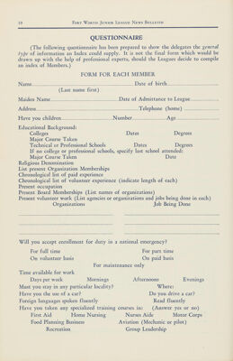 Questionnaire, April 1941
