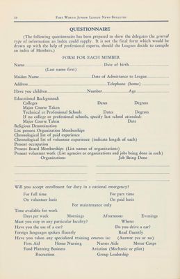 Questionnaire, April 1941