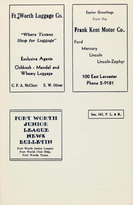 Fort Worth Junior League News Bulletin, Vol. XI, No. 7, April 1941 Back Cover