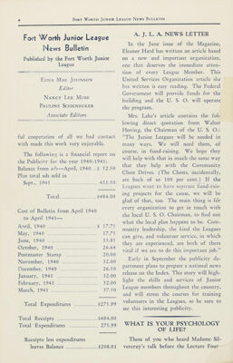 Fort Worth Junior League News Bulletin Published by the Fort Worth Junior League, June 1941