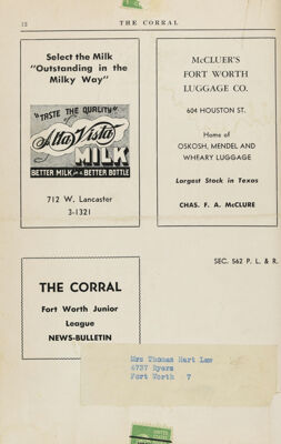 Alta Vista Milk Advertisement, October 1947