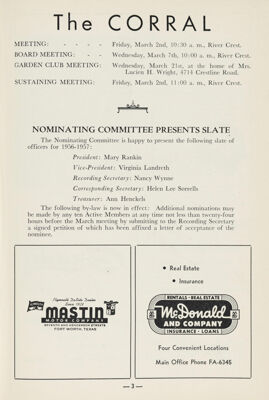 Notice of Meetings, March 1956
