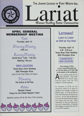 The Junior League of Fort Worth Lariat, Vol. 10, No. 7, April 2003