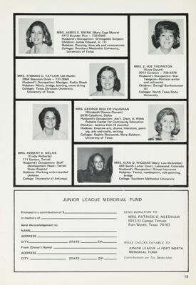 Junior League Memorial Fund, April 1974