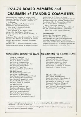 1974-75 Board Members and Chairmen of Standing Committees