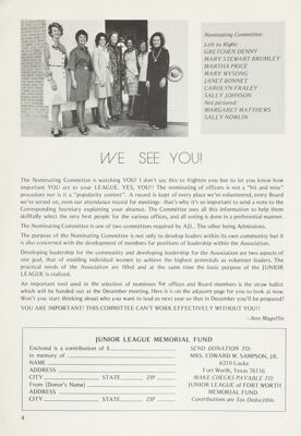 Junior League Memorial Fund, December 1974