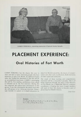 Placement Experience: Oral Histories of Fort Worth