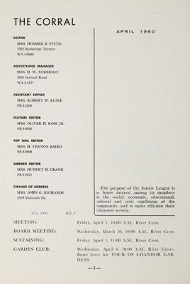 The Corral, Vol. XXVI, No. 7, April 1960 Title Page