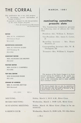 Notice of Meetings, March 1961