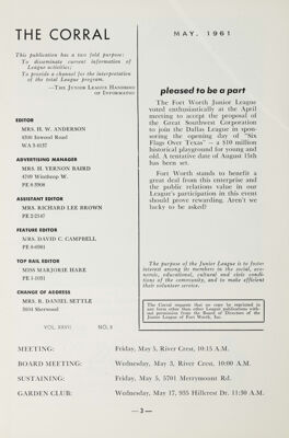Notice of Meetings, May 1961