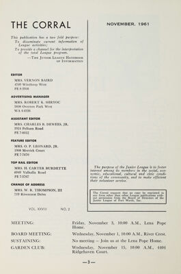 The Corral, Vol. XXVIII, No. 2, November 1961 Title Page