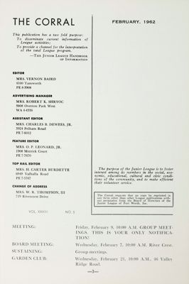 Notice of Meetings, February 1962