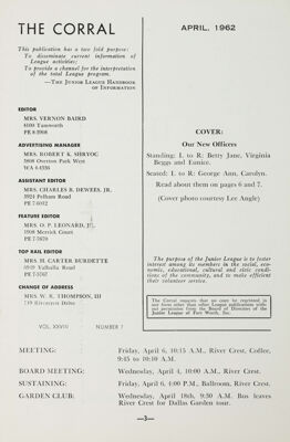 Notice of Meetings, April 1962
