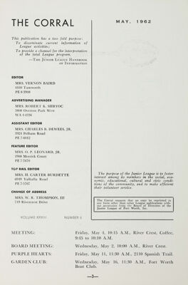 Notice of Meetings, May 1962