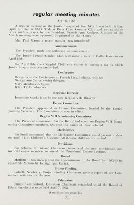 Regular Meeting Minutes, May 1962
