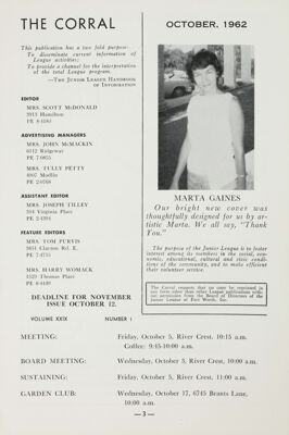 The Corral, Vol. XXIX, No. 1, October 1962 Title Page