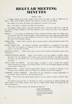 Regular Meeting Minutes, November 1965