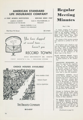 Regular Meeting Minutes, June 1966