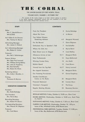 The Corral, Vol. XXXIV, No. 1, October 1967 Table of Contents