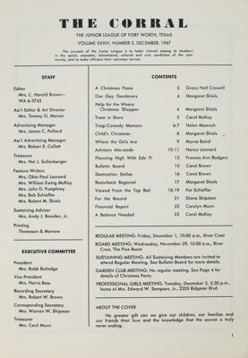 The Corral, Vol. XXXIV, No. 3, December 1967 Table of Contents