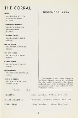 The Corral, Vol. XXVI, No. 3, December 1959 Title Page