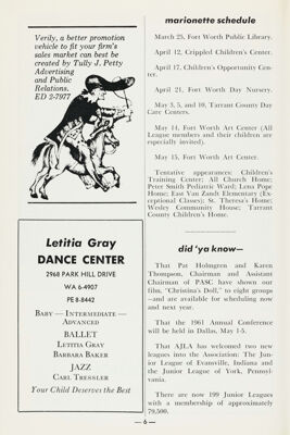 Marionette Schedule, April 1961