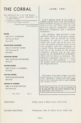 The Corral, Vol. XXVII, No. 9, June 1961 Title Page