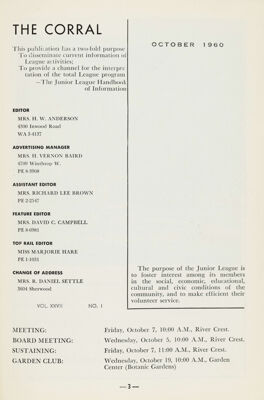 The Corral, Vol. XXVII, No. 1, October 1960 Title Page