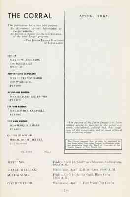 The Corral, Vol. XXVII, No. 7, April 1961 Title Page