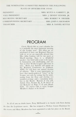 The Nominating Committee Presents the Following Slate of Officers for 1959-60