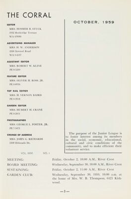 The Corral, Vol. XXVI, No. 1, October 1959 Title Page