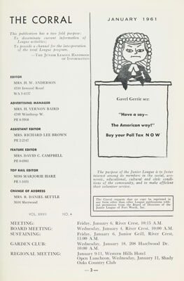 The Corral, Vol. XXVII, No. 4, January 1961 Title Page