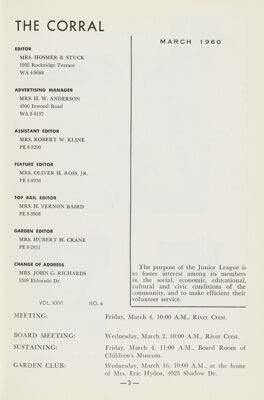The Corral, Vol. XXVI, No. 6, March 1960 Title Page